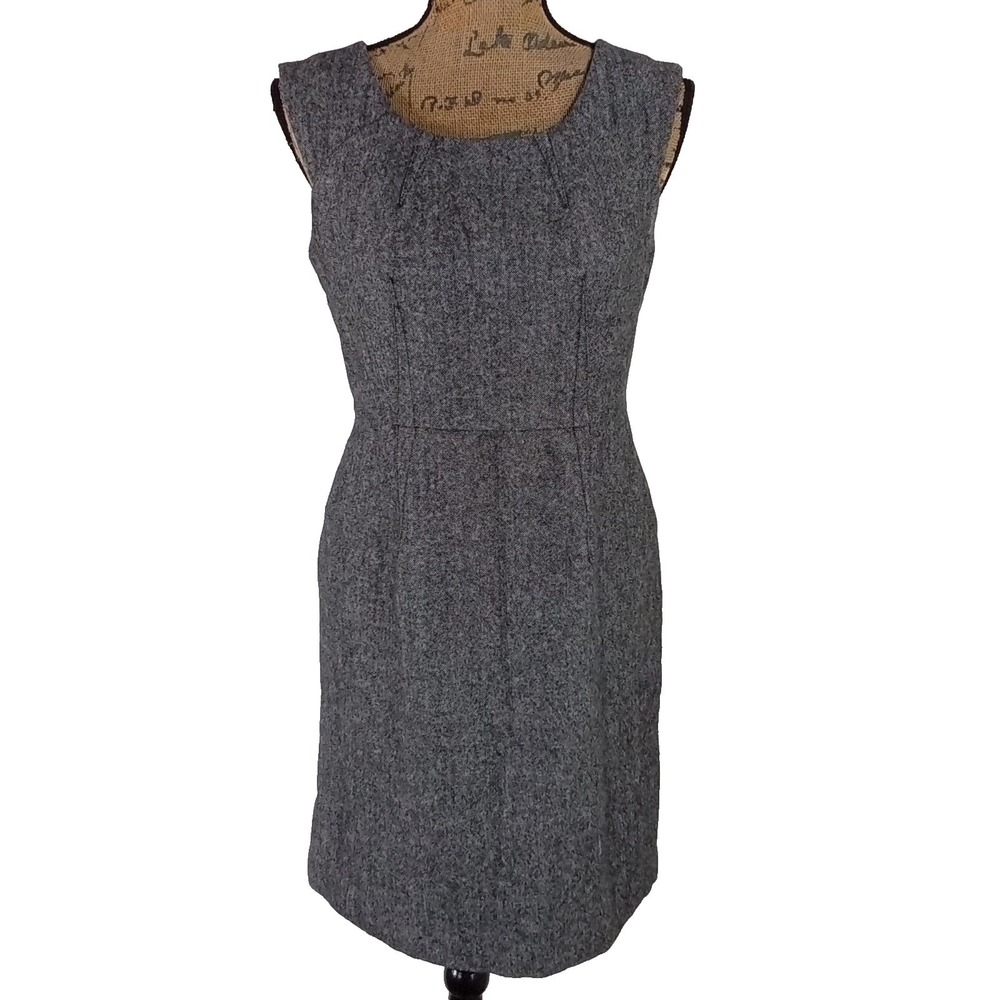 Banana Republic Dress‎ 6 Black White Tweed Sleeveless Wool Blend Casual Career